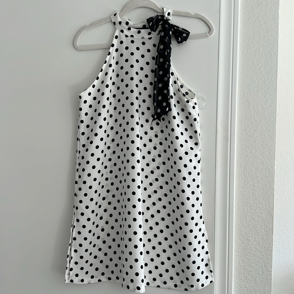 Zara Polka Dot Tunic - White and Black Polka Dot, Attached Scarf Included